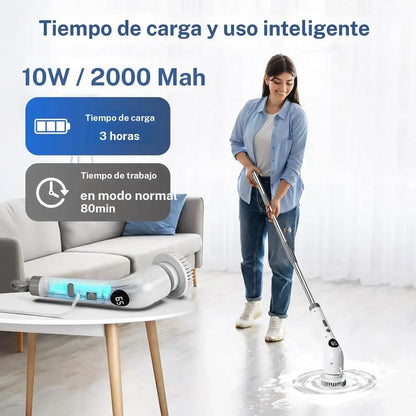Cepillo eléctrico giratorio duradero con pantalla LED, 1 juego de cepillo eléctrico giratorio recargable por USB con 7 cabezales de cepillo intercambiables, herramienta de limpieza del hogar para baño, suelo, coche y azulejos
