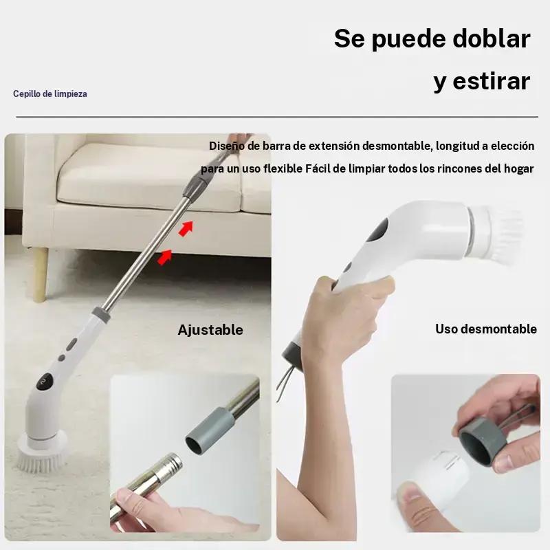 Cepillo eléctrico giratorio duradero con pantalla LED, 1 juego de cepillo eléctrico giratorio recargable por USB con 7 cabezales de cepillo intercambiables, herramienta de limpieza del hogar para baño, suelo, coche y azulejos